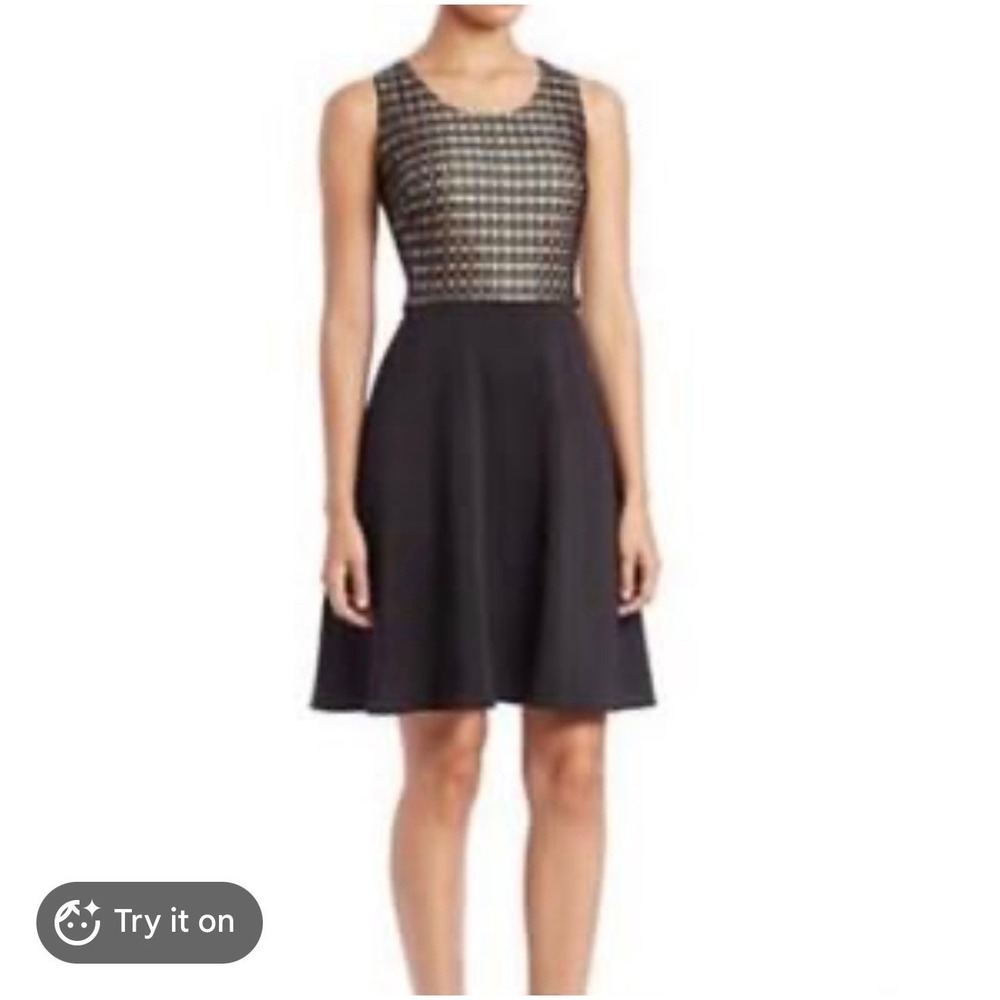 Belle Badgley Mischka Black Lace Bodice Fit and Flare Cocktail Dress Size 4